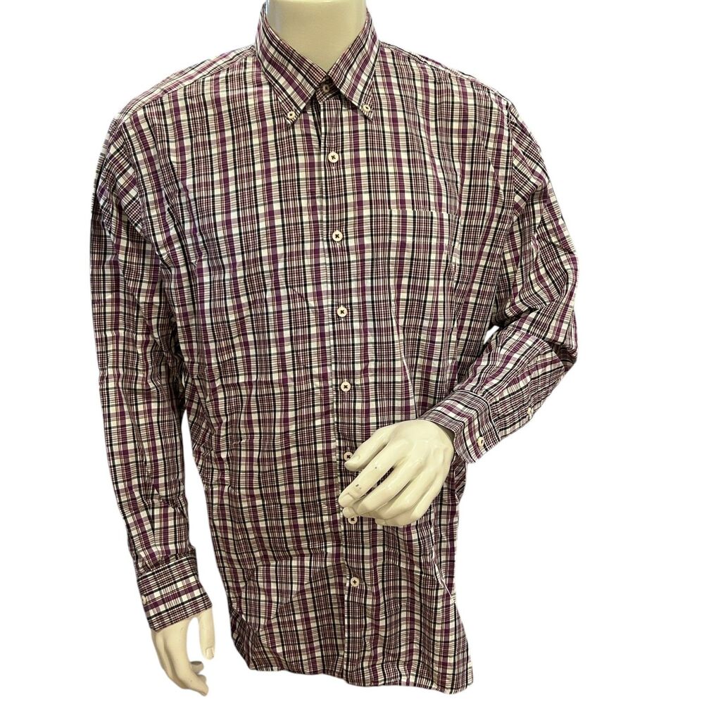 Peter Millar Shirt Mens Size XL Long Sleeve Button Up Plaid  100% Cotton Purple